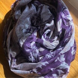 Purple and White Floral Circular Scarf with Silver Shimmer